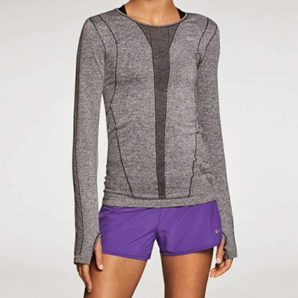 Nike Dri-Fit Long Sleeve Top Gray with Thumbholes - Picture 2 of 8